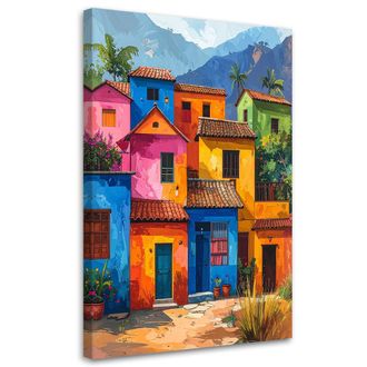 Feeby Cuadro En Lienzo, Pueblo Colorido En Las Monta&ntilde;as, 70x100