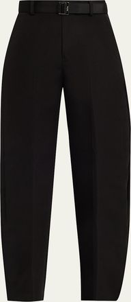 sacai Double-Faced Silk-Cotton Barrel-Leg Ankle Pants