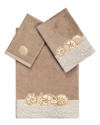 Linum Home Textiles 100% Turkish Cotton Shell Row 3Pc Embellished Towel Set