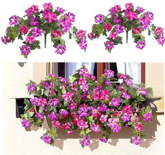 OEM Dailygoods, Flores Artificiales Natureman Exteriores, 2 Piezas Petunias Artificiales Seda Resistentes Rayos Uv Balc&oacute;n, Interiores (rojo P&uacute;rpura)