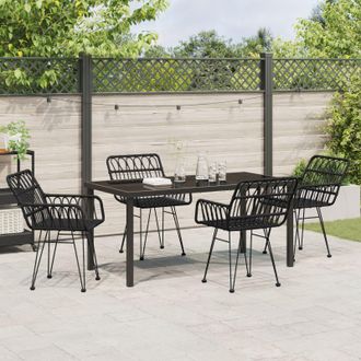 Berkfield Home 5 Piece Garden Dining Set Black Poly Rattan