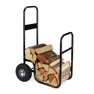 Relaxdays Carro Le&ntilde;a Con Ruedas, Carrito Le&ntilde;ero, Portale&ntilde;os Acero, Hasta 60kg, Para Transportar Y Almacenar Le&ntilde;os, Negro - Relaxdays