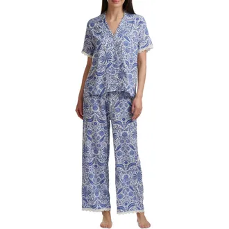 Splendid Notch Collar Crop Pajamas in Palms at Nordstrom, Size X-Large