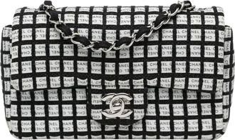Chanel Pre-owned Mini Rectangular Classic Ribbon Tweed Double Flap Crossbody Bag - Dames - Vintage Schoudertas - Wit - ONE Size - Tweed - Vintage
