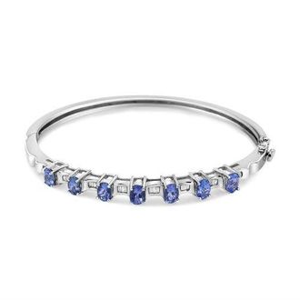House of Brilliance 14K White Gold Blue Tanzanite and 1/4 Cttw Diamond Bangle at Nordstrom