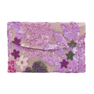 Generic Floral Embroidery Sequin Evening Clutch Bag Straw Bag Handbag for Women(Purple1) (Purple)