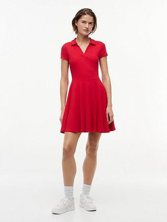 Tommy Hilfiger Ribbed Fit And Flare Mini Polo Dress