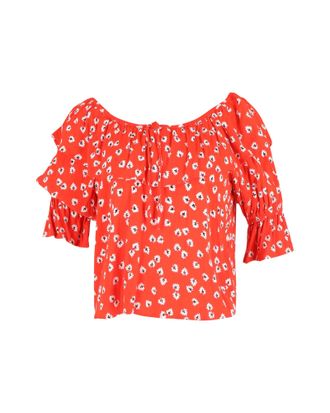 Ganni Ganni Silvery Floral Off-Shoulder Top in Red Viscose