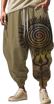 Generic Harem Trousers Mens, Hippy Trousers Mens Baggy Boho Hippie Cosplay Drop Crotch Trousers Drawstring Casual Hippie Harem Pants Loose Drop Crotch Trouser