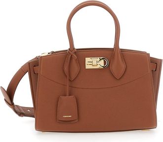 Ferragamo soft Brown Handbag With Adjustable And Removable Shoulder Strap And Removable Logo Tag On The Front In Leather Woman
