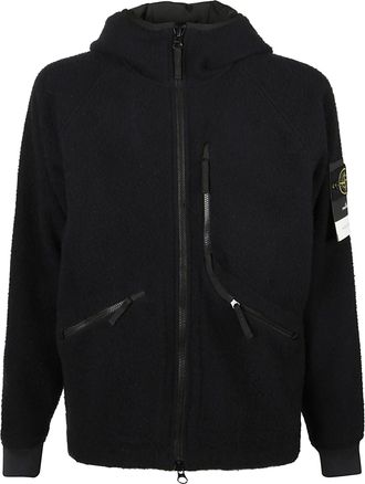 Stone Island Logo Patch Textured Black Wool Jacket