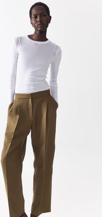 H&M Barrel-leg Twill Trousers in Khaki Green at Nordstrom, Size 10