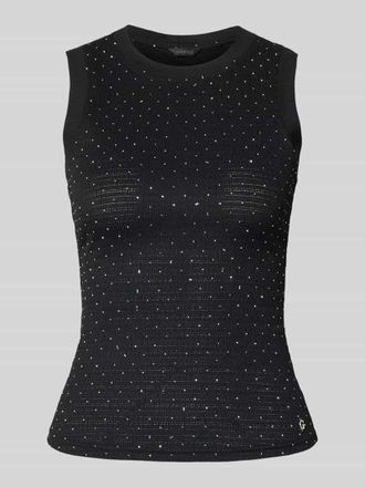 Guess Top mit Ziersteinbesatz und Rundhalsausschnitt in Black, Gr&ouml;&szlig;e XL