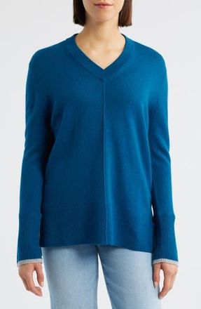 Griffen Tipped Wool & Cashmere High-Low Sweater in Teal/Grey at Nordstrom Rack, Size Medium