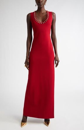 St. John Embellished Milano Knit Gown in Hard Haute Red at Nordstrom, Size Medium