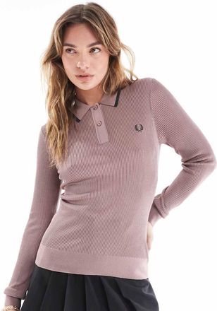 Fred Perry Top in maglia rosa a coste a maniche lunghe