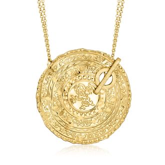 Ross-Simons Italian 18kt Gold Over Sterling Textured and Polished Ancient Arabic-Inspired Coin Toggle Necklace