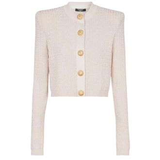 Balmain Cardigans, female, Beige, Size: M PB Labyrinth Knit Cardigan