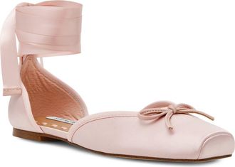 Steve Madden Leonora Ankle Wrap Flat in Pink Satin at Nordstrom, Size 9.5
