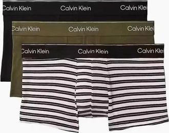 Calvin Klein Mens 3-Pack Icon Cotton Stretch Stripe Low-Rise Boxer Trunks, Black/Black/Olive - Size: 37/36/32