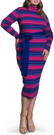 Flying Tomato Stripe Long Sleeve Sweater Dress in Blue Fuchsia at Nordstrom Rack, Size 3 X
