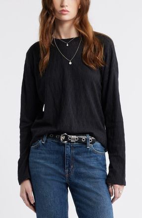 Treasure & Bond Pointelle Cotton Crewneck Knit Top in Black at Nordstrom, Size X-Small
