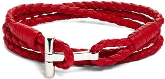 Tom Ford Mens Scoubidou Braided Leather Bracelet in Scarlet at Nordstrom, Size Medium