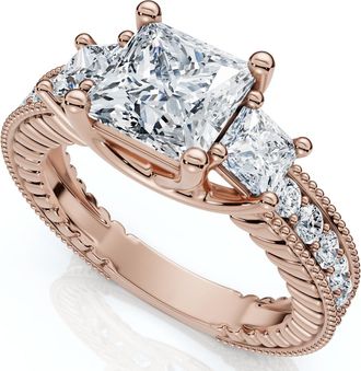Pompeii3 2 3/4CT Princess Cut Three Stone Vintage Diamond Engagement Ring Lab Grown 14k