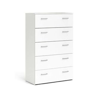 Dmora Cajonera De Cinco Cajones Con Tiradores, Color Blanco, Medidas 74 X 114 X 36 Cm, Con Embalaje Reforzado - Dmora