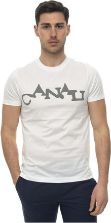 Canali T-shirt met logo print en slim fit - Heren - T-shirts - Wit - 4XL - Katoen - Tops