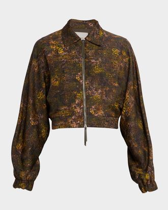 Lafayette 148 New York Impression Silk-Wool Jacquard Bomber Jacket