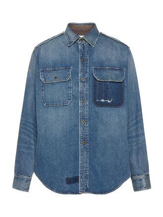 Maison Margiela Denim with Contrasting Pocket Detail Shirt - Blue