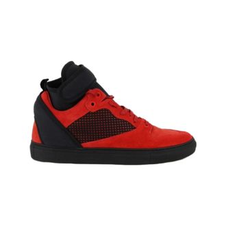 Balenciaga Mens High Top Black / Red Suede Leather Sneakers (42 EU / 9 US)