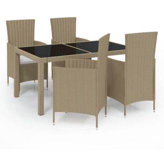 vidaXL Set De Comedor De Jard&iacute;n 5 Pzas Y Cojines Rat&aacute;n Sint&eacute;tico Beige Vidaxl