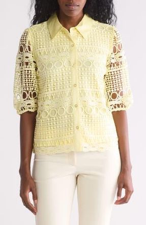 By Design Brianna Lace Puff Sleeve Button-Up Top in Butter Yellow at Nordstrom Rack, Size X-Small