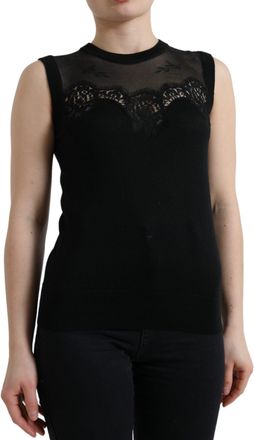 Dolce & Gabbana Womens Black Cashmere Lace Trim Sleeveless Tank Top