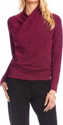 Karen Kane Long Sleeve Metallic Crossover Side-Shirred Top In Magenta