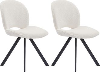 Vente-Unique Juego de 2 sillas de tela rizada y metal negro - Blanco - DORNELA