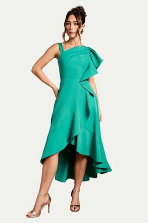 Coast One Shoulder Crepe Ruffle Midi Dress in Teal at Nordstrom, Size 12