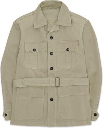 Fortela Clint Herringbone Cotton Sahariana Jacket in Military Green at Nordstrom, Size 54 Eu