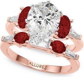 Allurez Pear Lab Grown Diamond & Oval Garnet Bridal Set 14K Rose Gold (4.97ct)