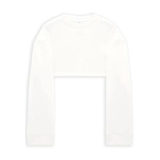 Courr&egrave;ges Witte Cocoon Fleece Cropped Sweater - Dames - Longsleeves - Wit - M - Katoen - Tops