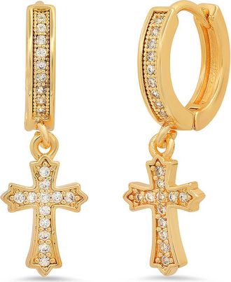 Steeltime 18K Gold Plated Crystal Cross Hoop Earrings in Yellow at Nordstrom Rack