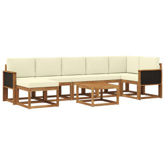 vidaXL Conjunto De Sof&aacute;s De Exterior 8 Pcs Natural Y Crema Poli&eacute;ster Vidaxl
