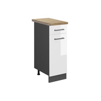 Vicco Mueble Bajo De Cocina R-line, Blanco Alto Brillo, 30 Cm, Et Roble, Vicco