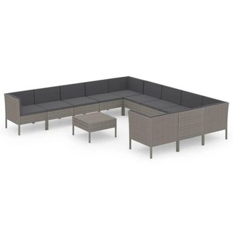 vidaXL Set De Muebles De Jard&iacute;n 12 Pzas Y Cojines Rat&aacute;n Sint&eacute;tico Gris Vidaxl