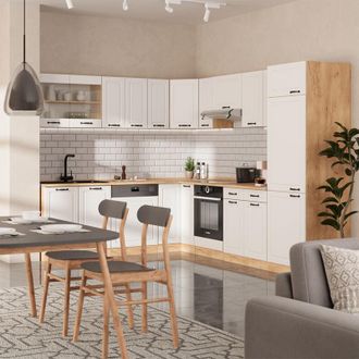 Vicco Cocina Esquinera R-line, Casa De Campo Blanca/roble Dorado, 227 X 287 Cm Sin Encimera