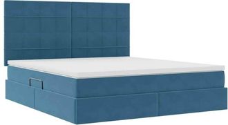 vidaXL Bed with LED Strip Lights Dark Blue 160 x 200 cm Velvet vidaXL