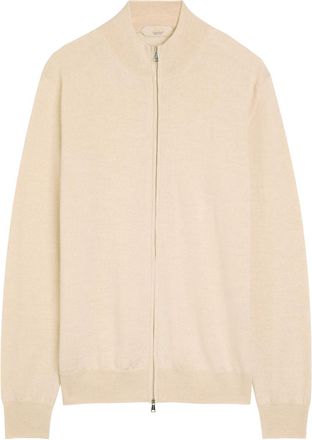 Aur&eacute;lien Full zip Knit Merino Wool Jumper - Light Brown - XL