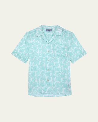 Vilebrequin Mens Seashells Linen Short-Sleeve Shirt